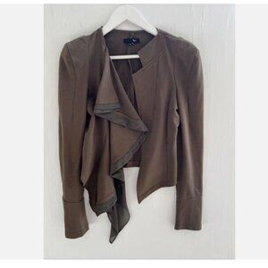 RYU Anthropologie Green Cotton Knit Ruffle Draped Asymmetrical Jacket Size S